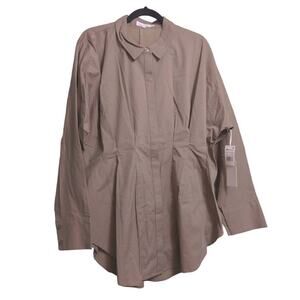 Good American Womens Dart Poplin Shirt Button Up Brown Long Sleeve Pleated 5 New